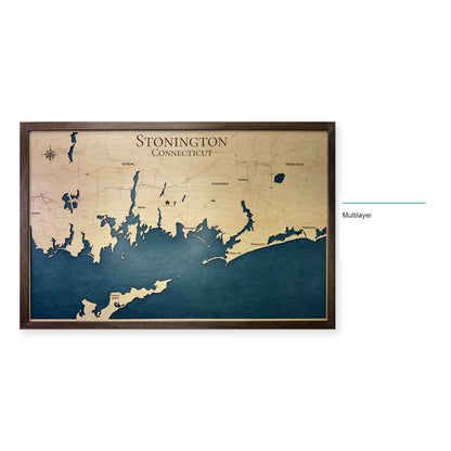 Stonington, Connecticut Wood Map — Multilayer — style-labeled photo