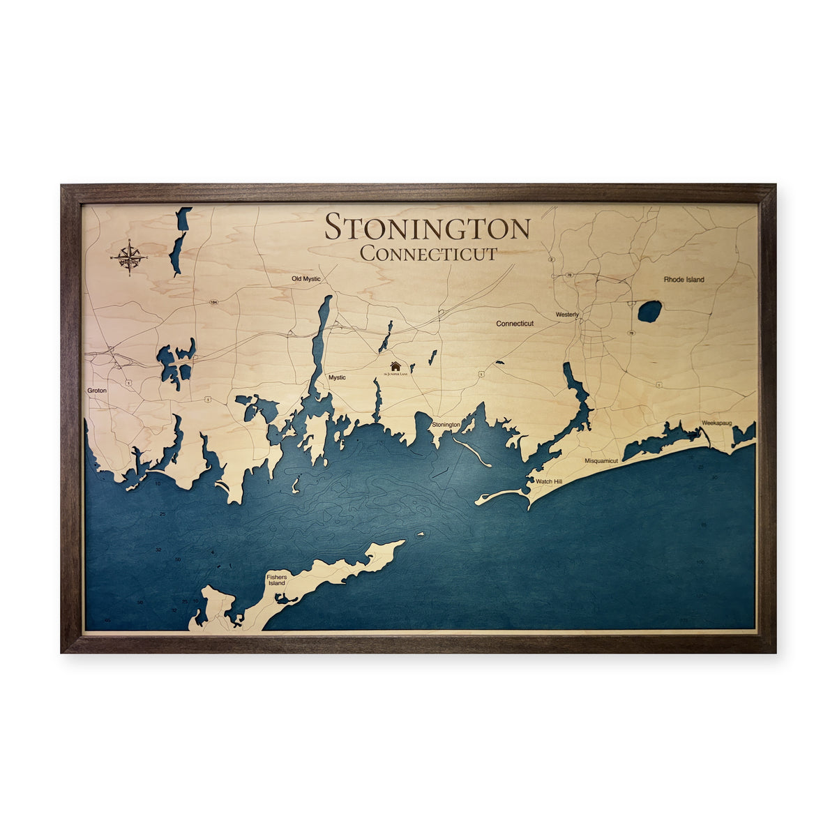 Stonington, Connecticut Wood Map — Multilayer — plain-background photo