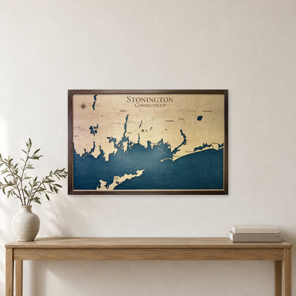 Stonington, Connecticut Wood Map — Multilayer — room mockup