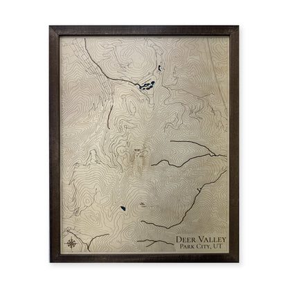 Deer Valley, Park City, Utah Wood Map — Single layer with engraved contours — plain-background photo