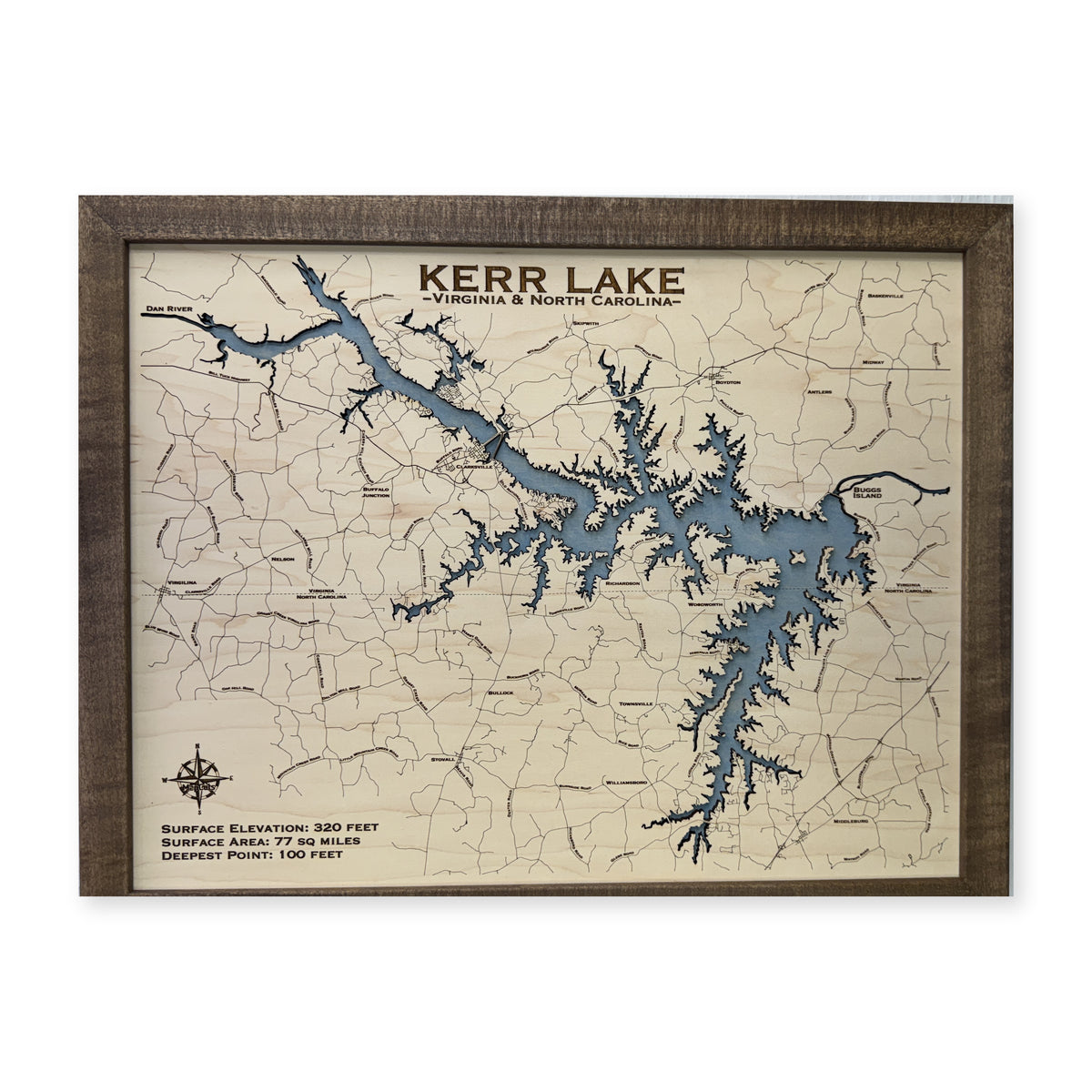 Kerr Lake Wood Map — Single layer — plain-background photo