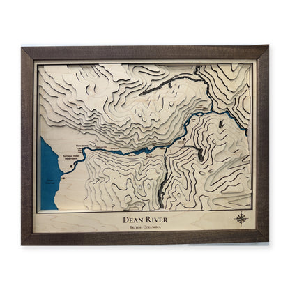 Dean River, British Columbia Wood Map — Layered topo map — plain-background photo