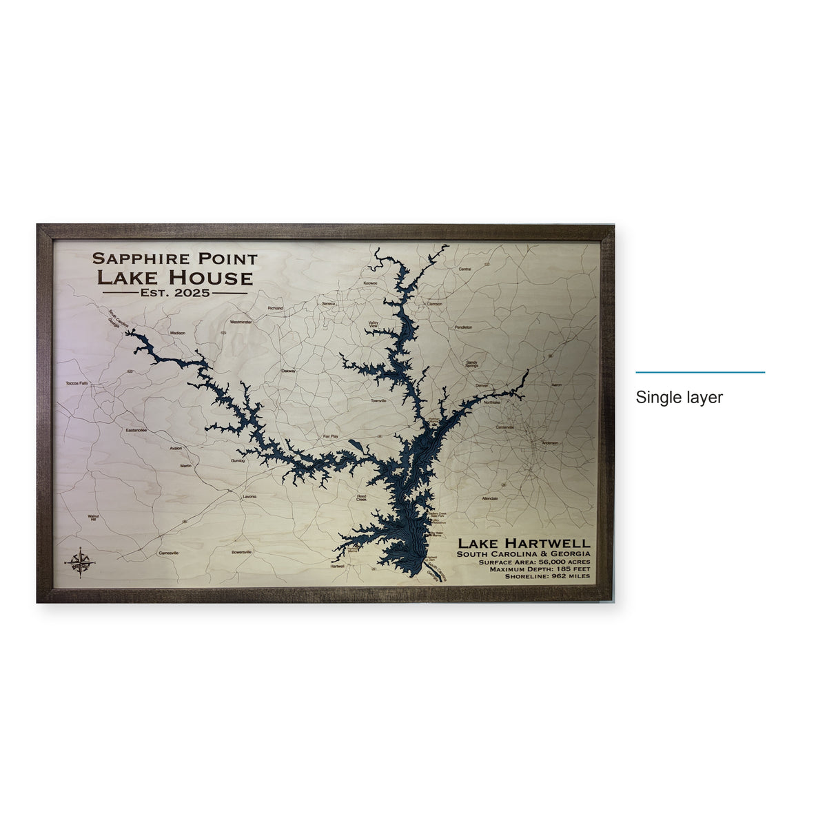Lake Hartwell Wood Map — Single layer — style-labeled photo