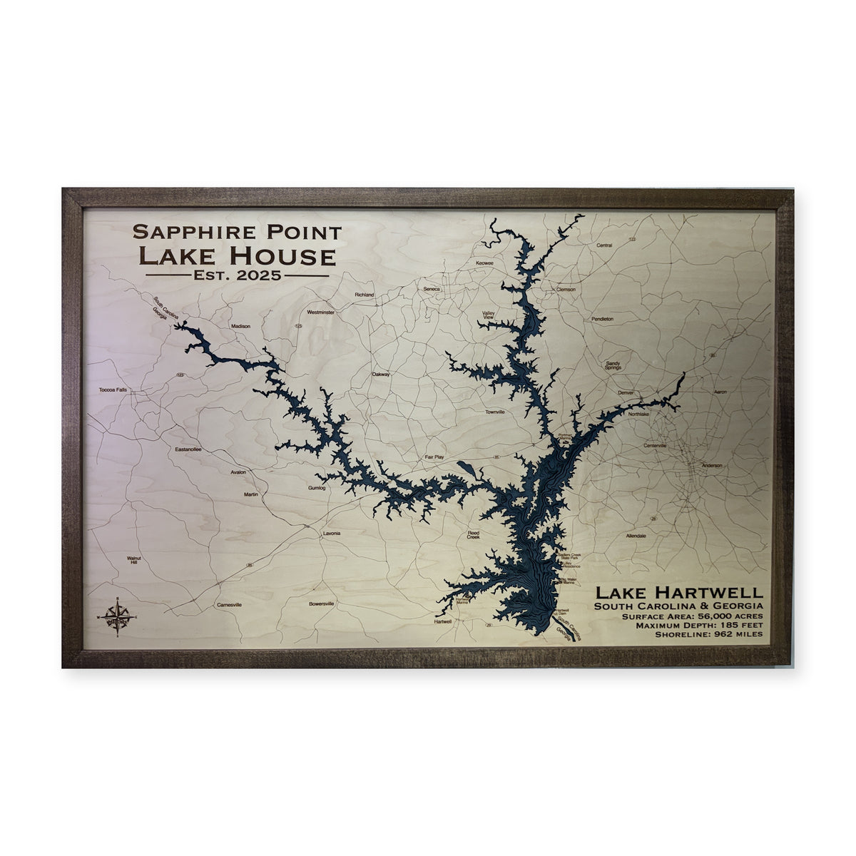 Lake Hartwell Wood Map — Single layer — plain-background photo
