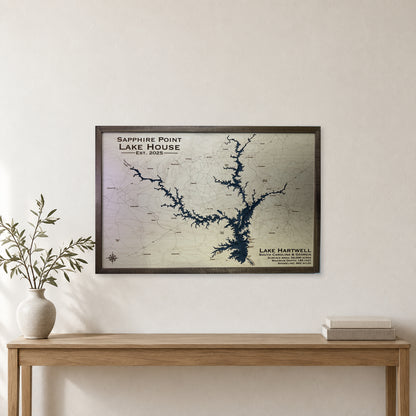 Lake Hartwell Wood Map — Single layer — room mockup