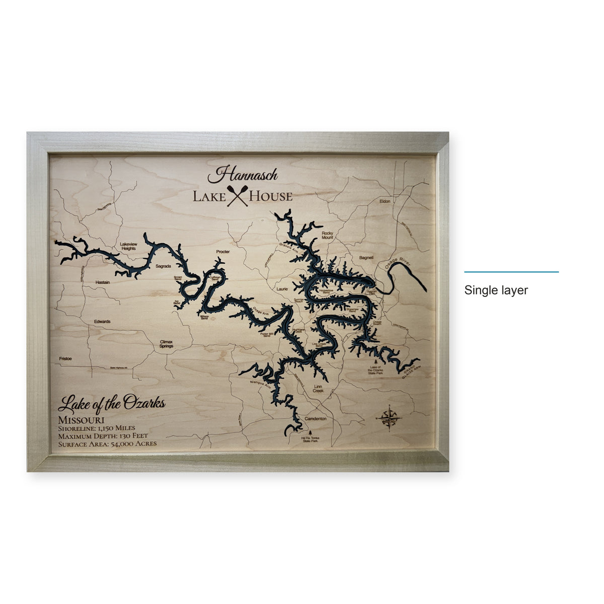 Lake of the Ozarks Wood Map — Single layer — style-labeled photo