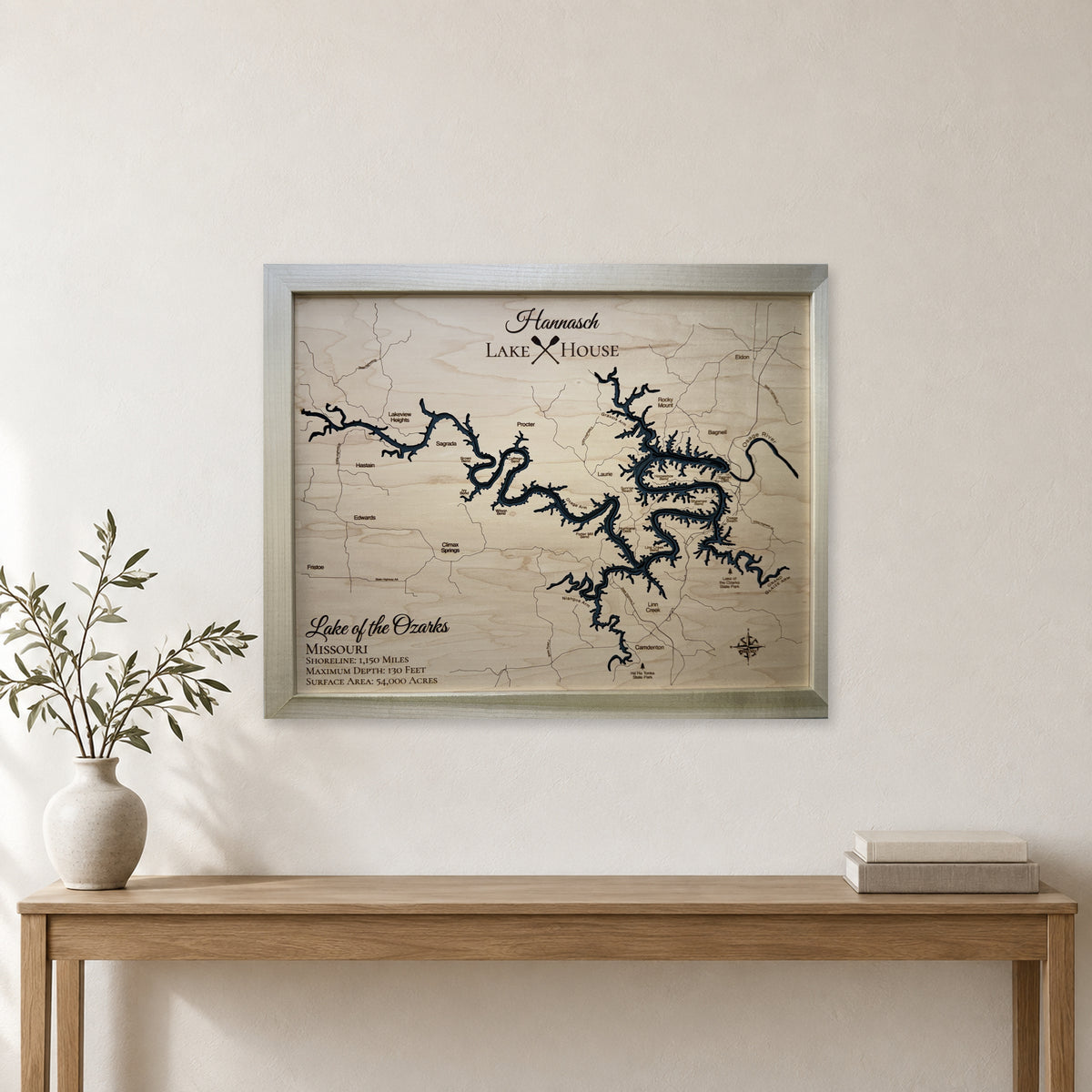Lake of the Ozarks Wood Map — Single layer — room mockup