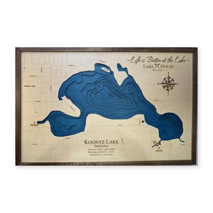 Koontz Lake, Indiana Wood Map — Multilayer — plain-background photo