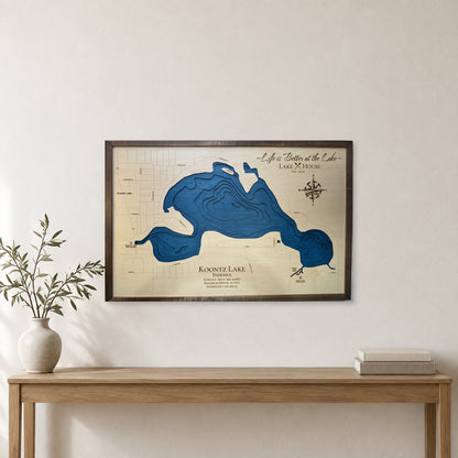 Koontz Lake, Indiana Wood Map — Multilayer — room mockup