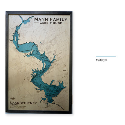 Lake Whitney, Texas Wood Map — Multilayer — style-labeled photo