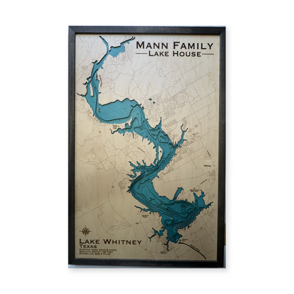 Lake Whitney, Texas Wood Map — Multilayer — plain-background photo