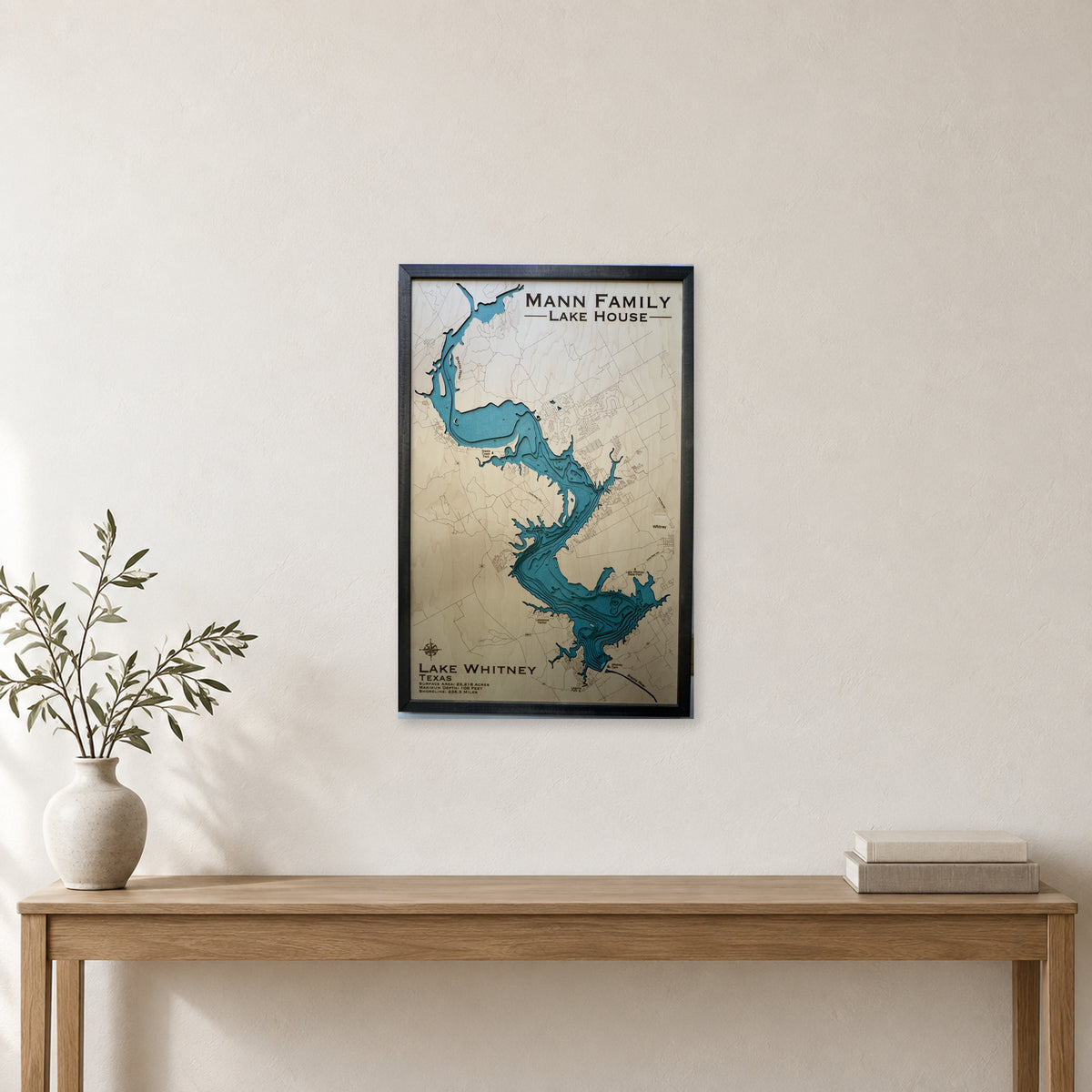 Lake Whitney, Texas Wood Map — Multilayer — room mockup