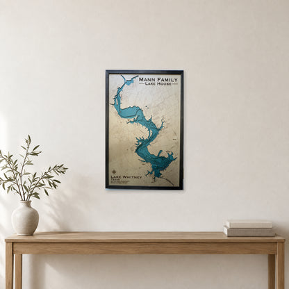 Lake Whitney, Texas Wood Map — Multilayer — room mockup