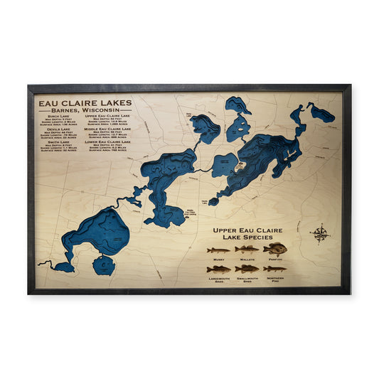 Eau Claire Lakes, Wisconsin Wood Map — Multilayer — plain-background photo