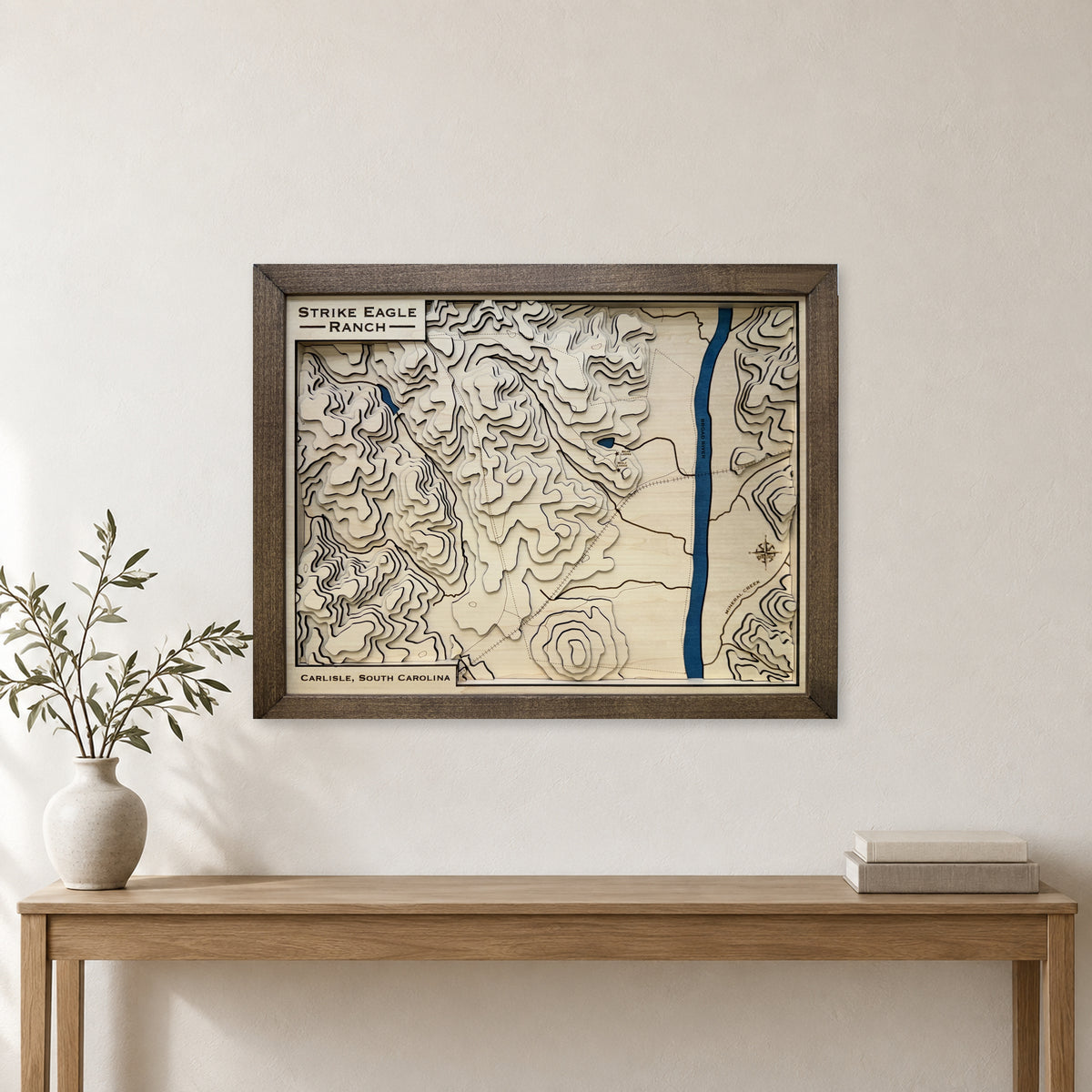 Broad River, Carlisle, South Carolina Topographic Wood Map — Layered topo map — room mockup