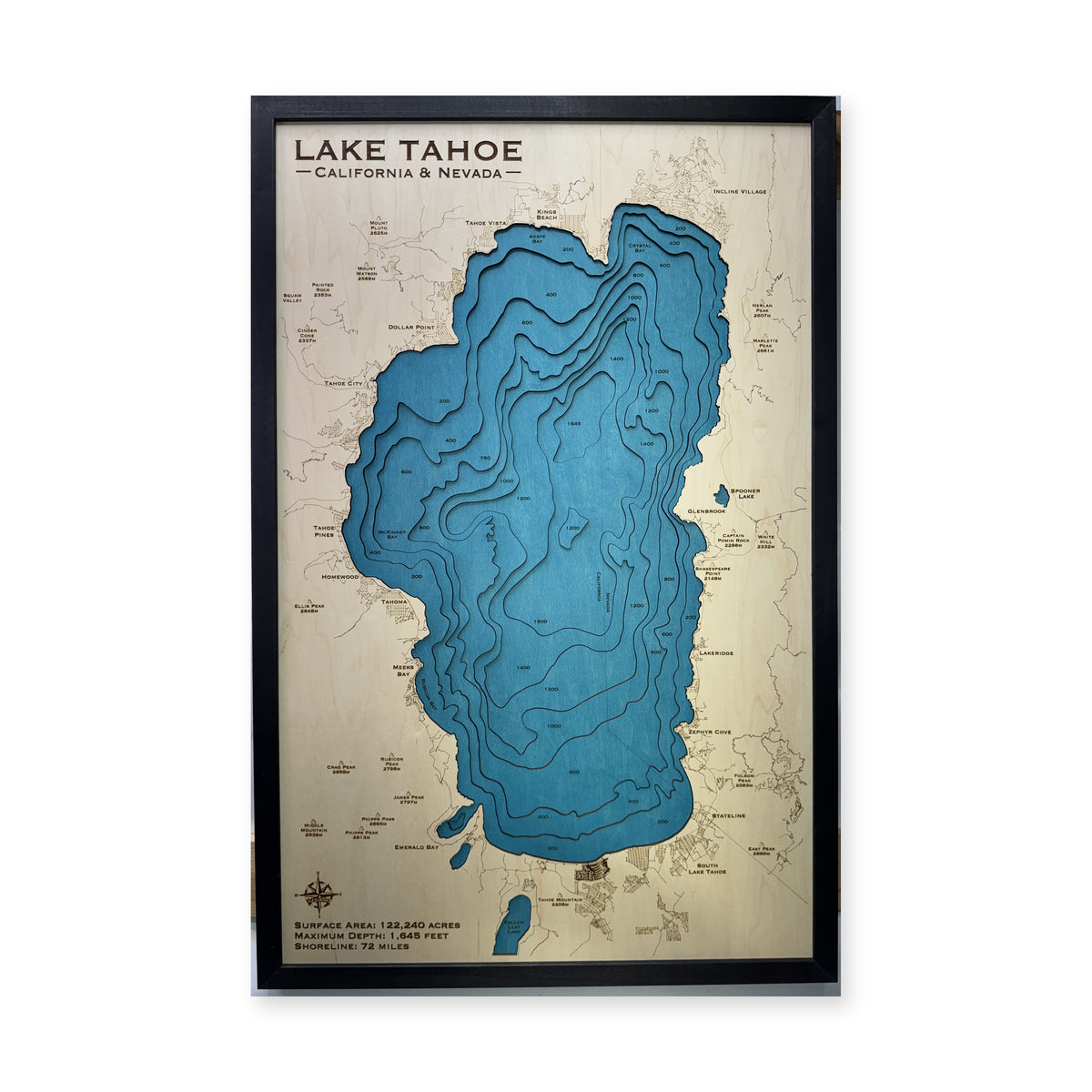 Lake Tahoe Wood Map — Multilayer — plain-background photo