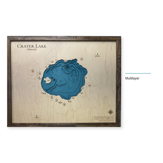 Crater Lake, Oregon Wood Map — Multilayer — style-labeled photo