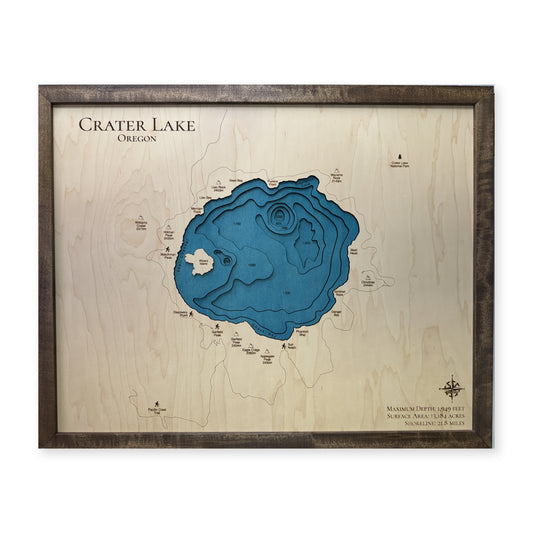 Crater Lake, Oregon Wood Map — Multilayer — plain-background photo
