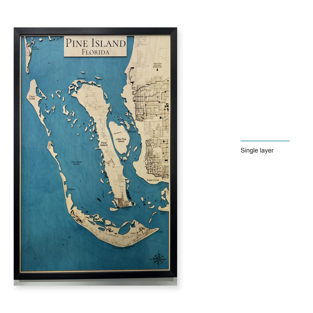 Pine Island, Florida Wood Map — Single layer — style-labeled photo