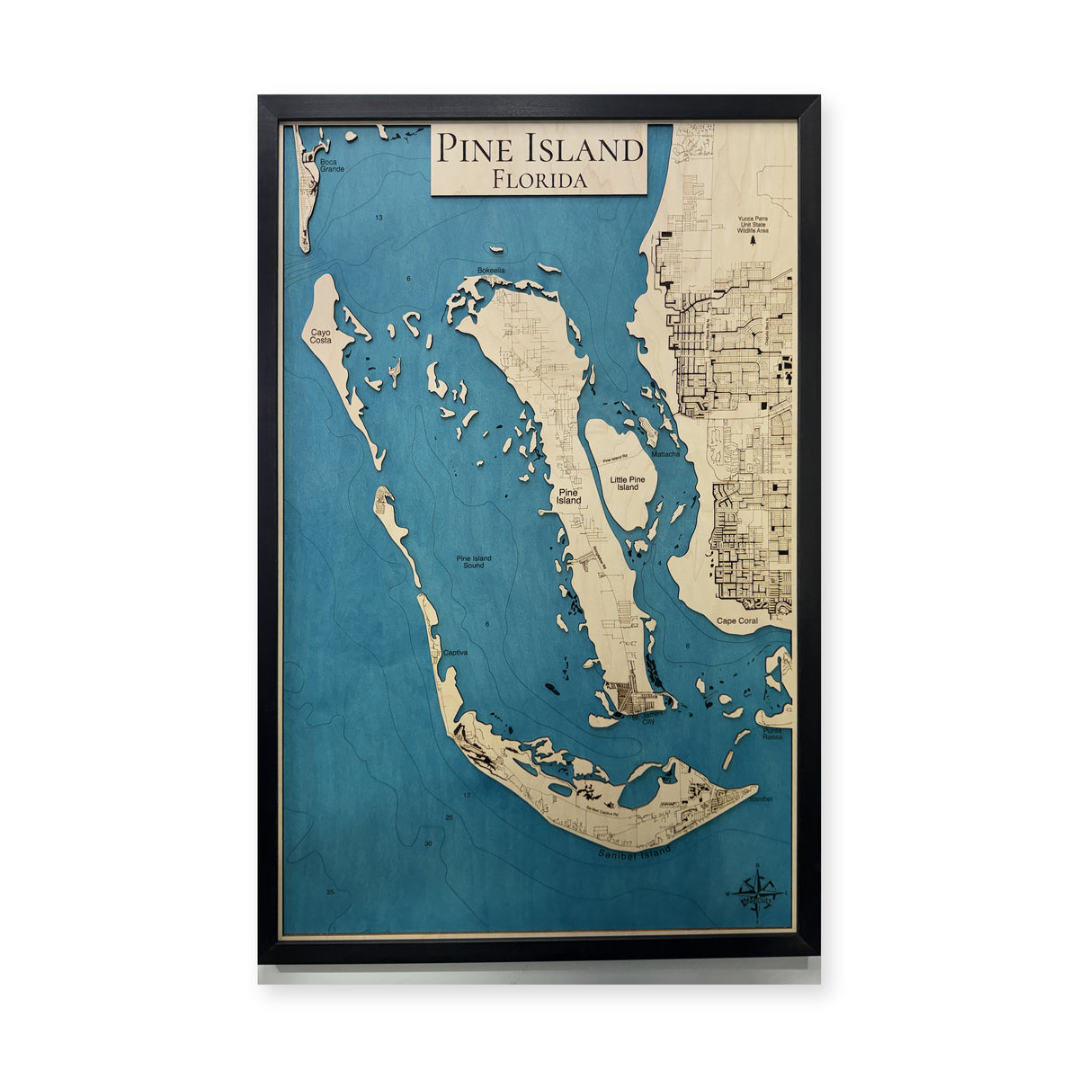 Pine Island, Florida Wood Map — Single layer — plain-background photo