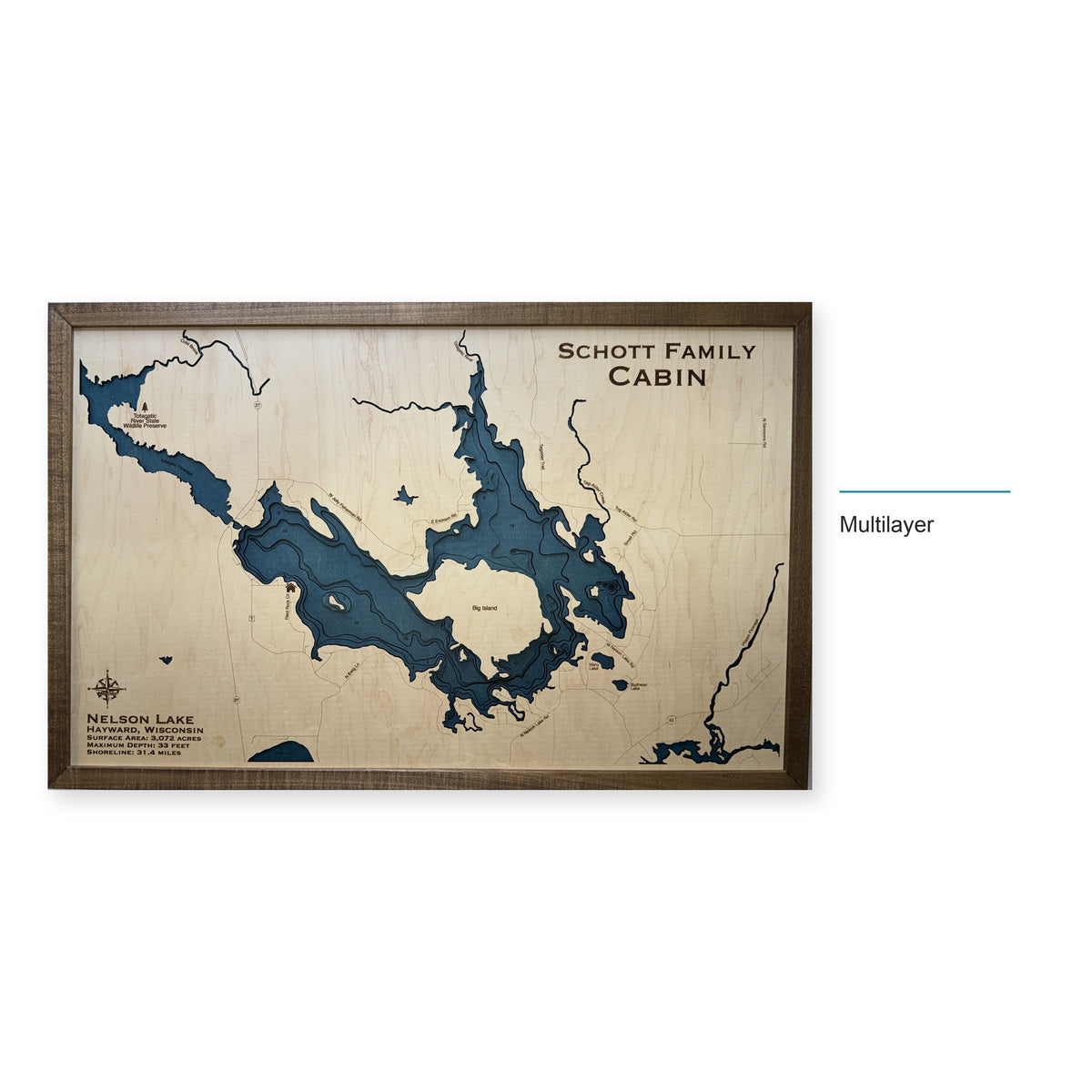 Nelson Lake, Wisconsin Wood Map — Multilayer — style-labeled photo