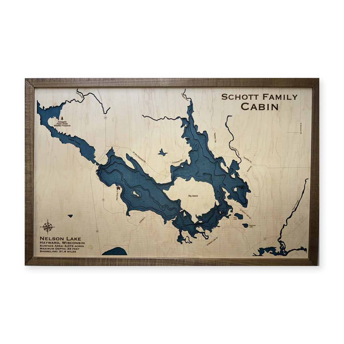 Nelson Lake, Wisconsin Wood Map — Multilayer — plain-background photo