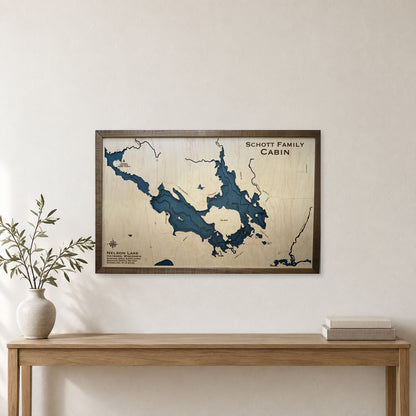 Nelson Lake, Wisconsin Wood Map — Multilayer — room mockup