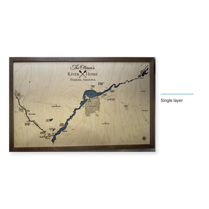 Colorado River, Parker, Arizona Wood Map — Single layer — style-labeled photo
