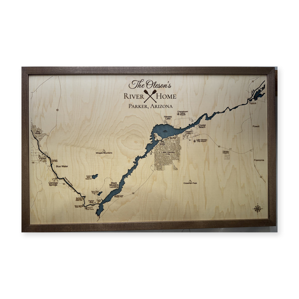 Colorado River, Parker, Arizona Wood Map — Single layer — plain-background photo
