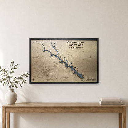Lake Greenwood, South Carolina Wood Map — Single layer — room mockup