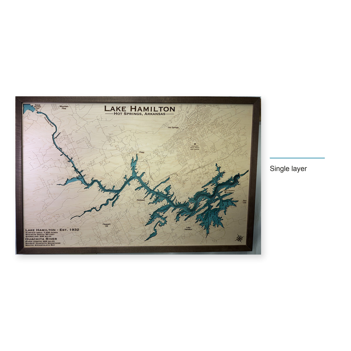 Lake Hamilton, Arkansas Wood Map — Single layer — style-labeled photo