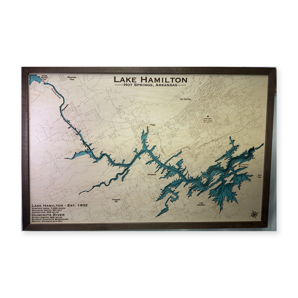 Lake Hamilton, Arkansas Wood Map — Single layer — plain-background photo