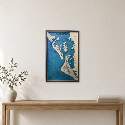 Siesta Key and Sarasota Bay, Florida Wood Map — Multilayer — room mockup