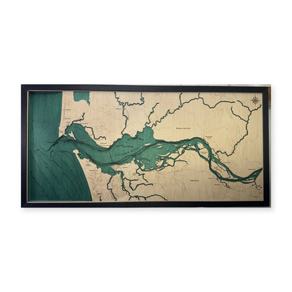 Columbia River, McGowan, Oregon Wood Map — Multilayer — plain-background photo