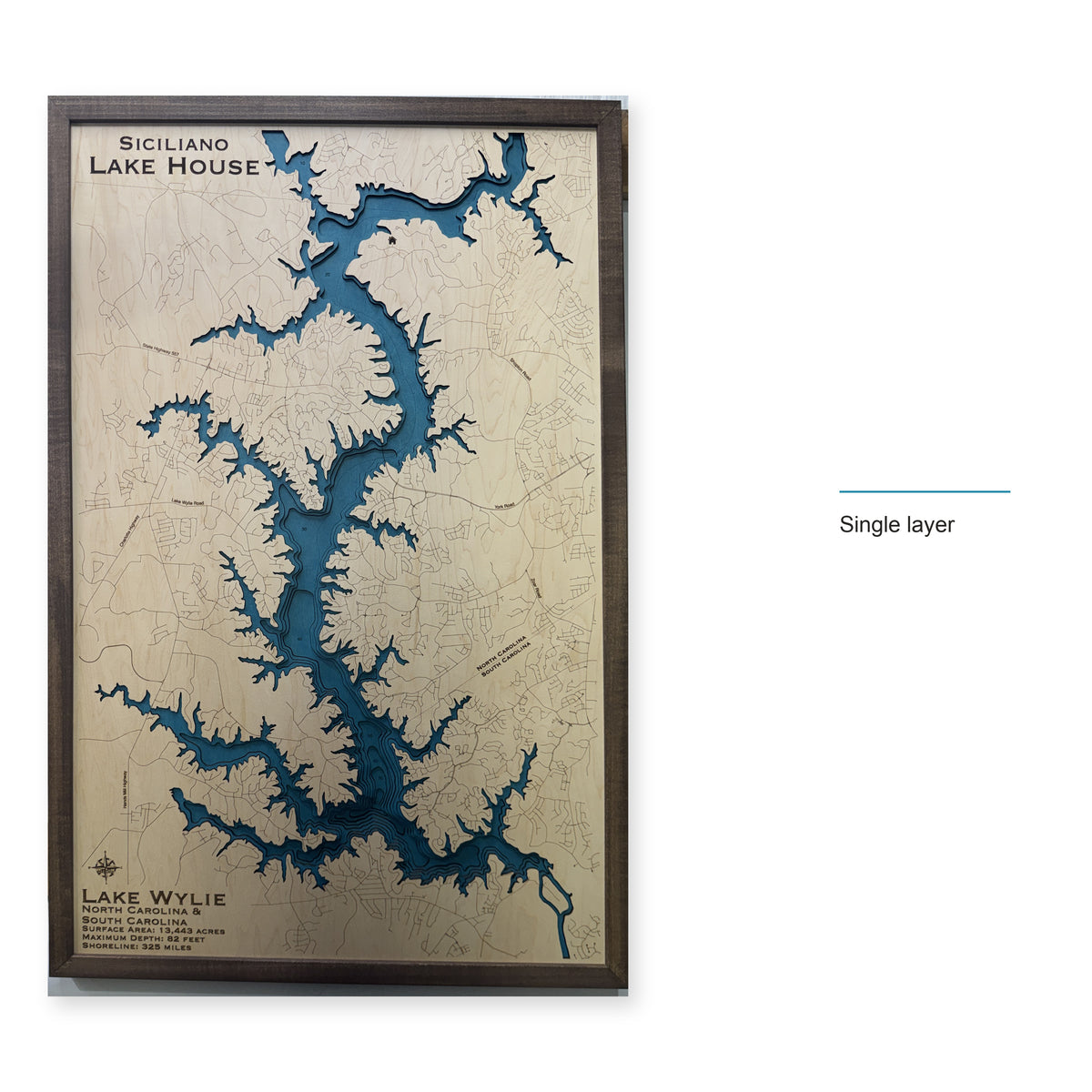 Lake Wylie, North Carolina & South Carolina Wood Map — Single layer — style-labeled photo