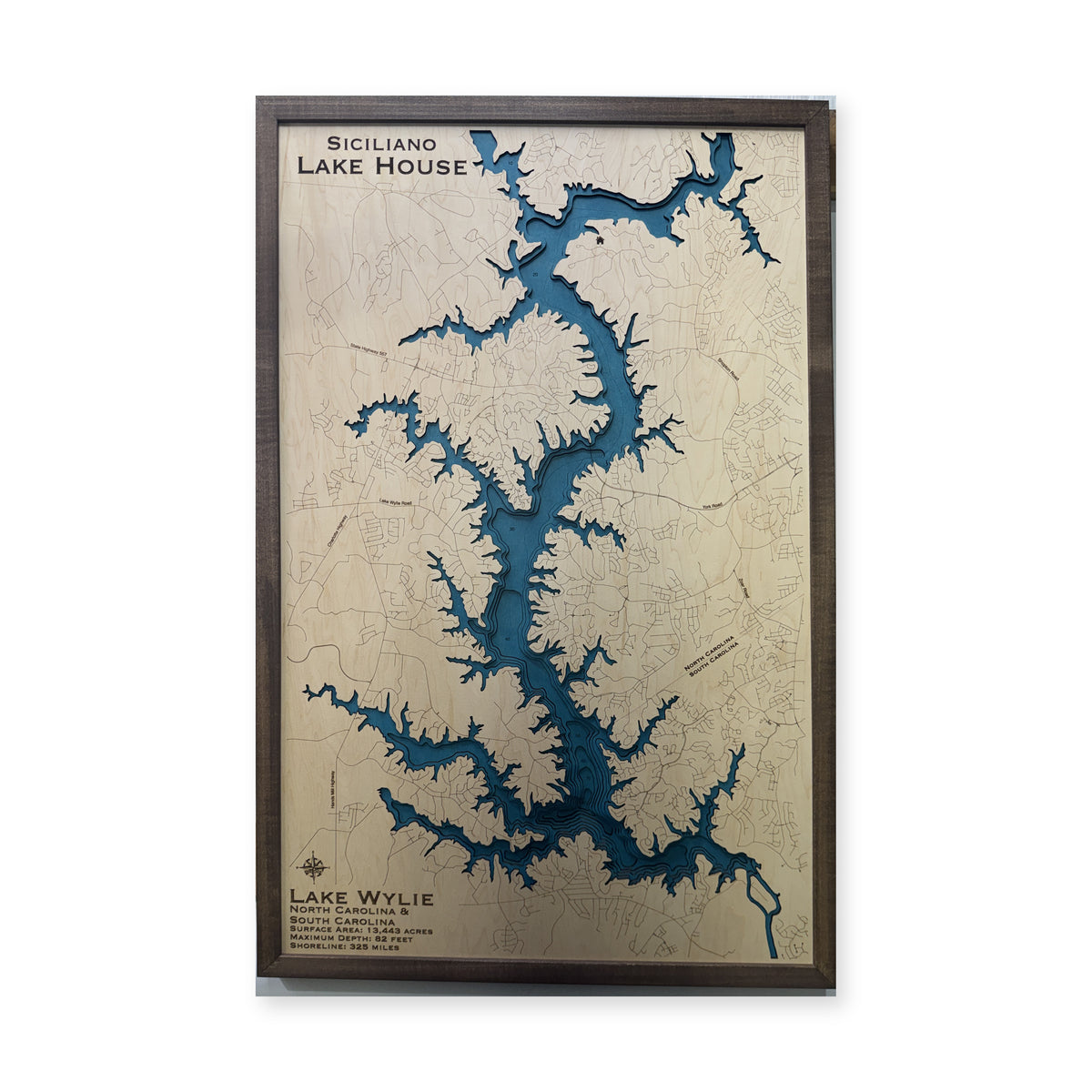 Lake Wylie, North Carolina & South Carolina Wood Map — Single layer — plain-background photo