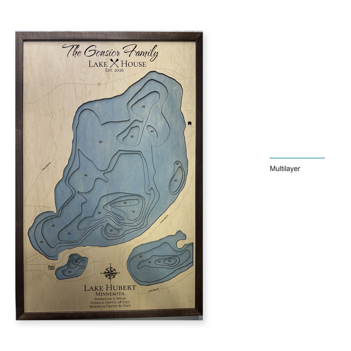 Lake Hubert, Minnesota Wood Map — Multilayer — style-labeled photo