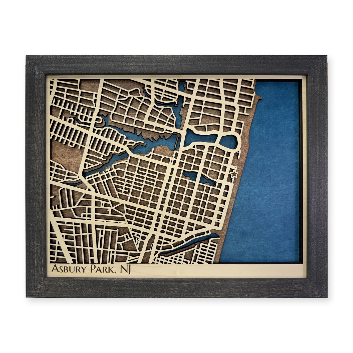 Asbury Park, New Jersey Wood Map — Multilayer — plain-background photo