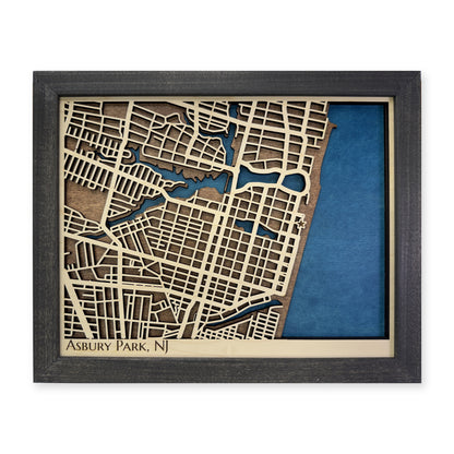 Asbury Park, New Jersey Wood Map — Multilayer — plain-background photo
