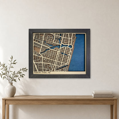 Asbury Park, New Jersey Wood Map — Multilayer — room mockup