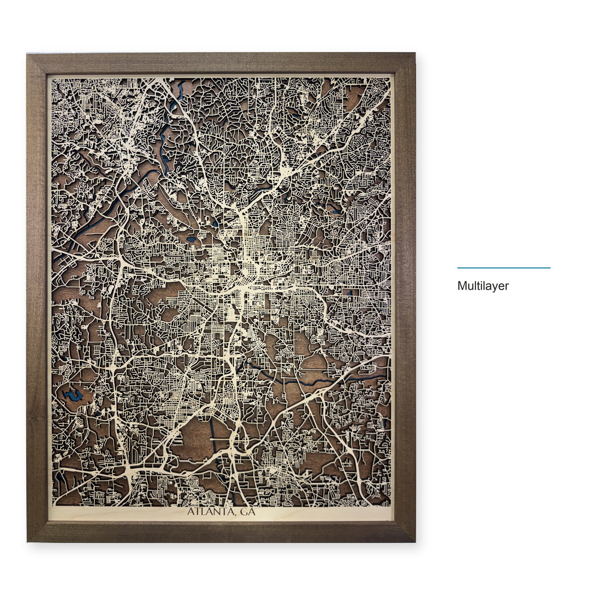 Atlanta, Georgia Wood Map — Multilayer — style-labeled photo