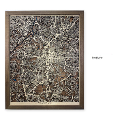 Atlanta, Georgia Wood Map — Multilayer — style-labeled photo