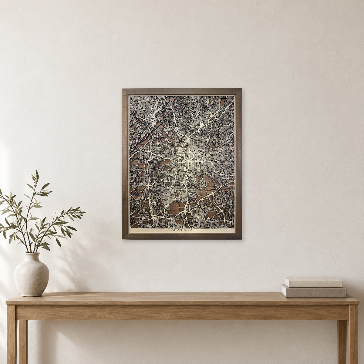 Atlanta, Georgia Wood Map — Multilayer — room mockup