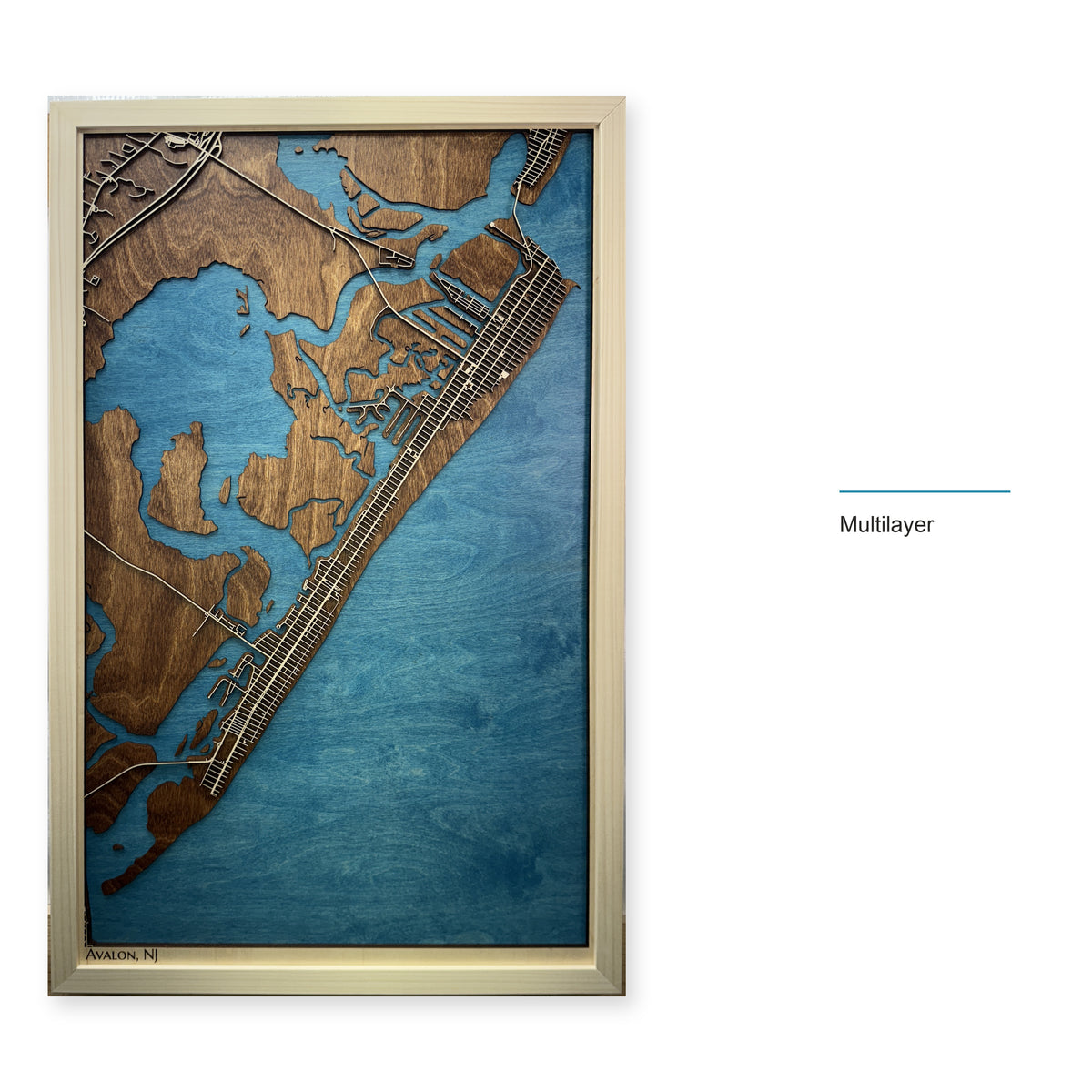 Avalon, New Jersey Wood Map — Multilayer — style-labeled photo