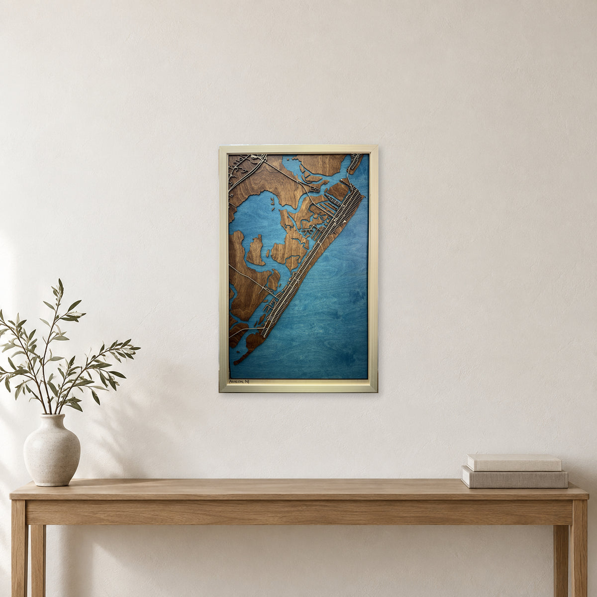 Avalon, New Jersey Wood Map — Multilayer — room mockup