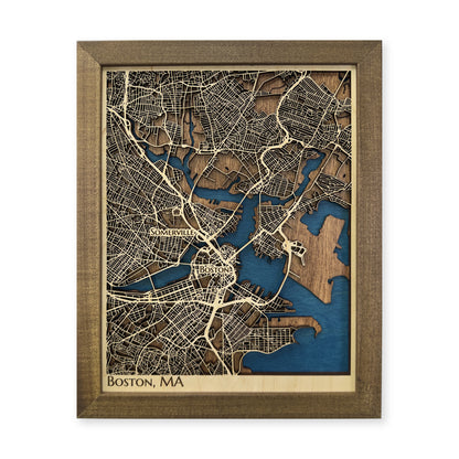 Boston City, MA, Wood City Map — Multilayer — plain-background photo