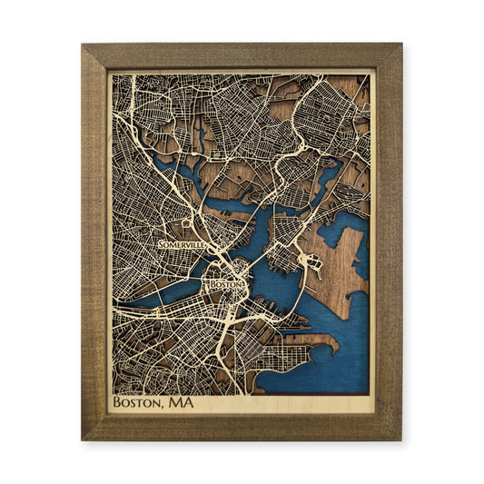 Boston City, MA, Wood City Map — Multilayer — plain-background photo