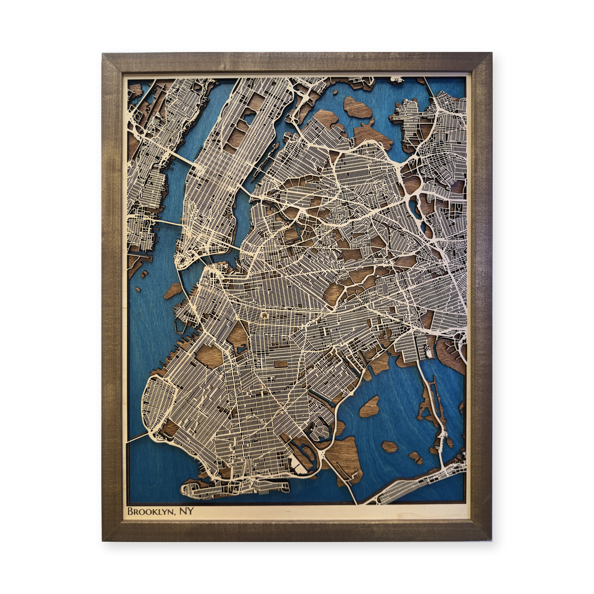 Brooklyn, New York Wood Map — Multilayer — plain-background photo