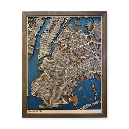Brooklyn, New York Wood Map — Multilayer — plain-background photo