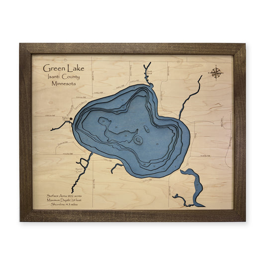 Green Lake, Isanti County, Minnesota Wood Map — Multilayer — plain-background photo